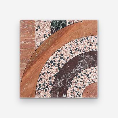 Elizabeth Sutton Arc Vertical Fish Scale Canyon Terracotta 12x12 Honed Marble and Terrazzo Mosaic Tile